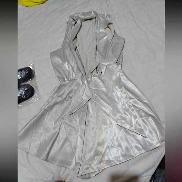 Elegant Albaricoque‎ Satin jumpsuit with asymmetrical mock neck and draped front - Picture 8 of 8